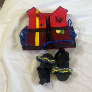 Red and Black Doll Life Vest with Sandals